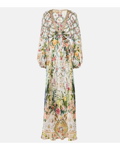 Camilla Cutout Embellished Silk Maxi Dress - Metallic