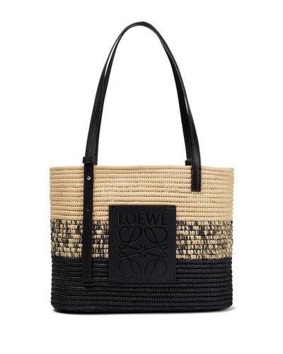 Loewe Square Basket Small Raffia Tote Bag - Black