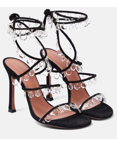 AMINA MUADDI Tina Embellished Leather Sandals - Black
