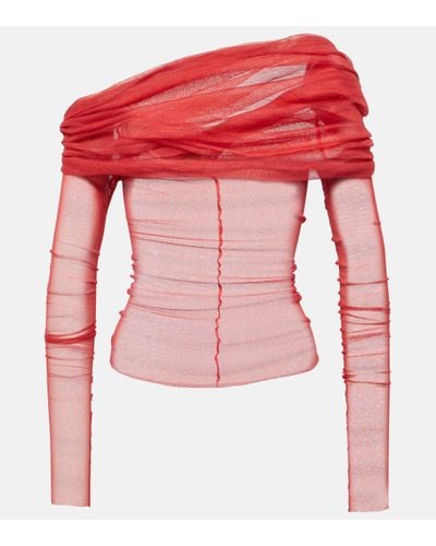 Christopher Esber Veiled Off-shoulder Silk Tulle Top - Red