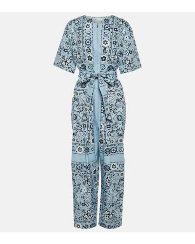 Tory Burch Combi-pantalon imprimee en coton - Bleu