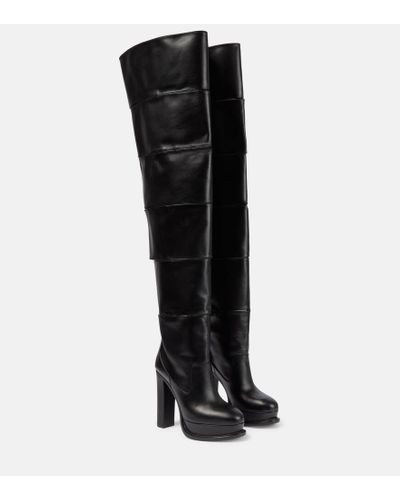 Alexander McQueen Leather Platform Over-the-knee Boots - Black
