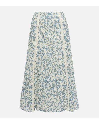 Velvet Kona Floral Cotton Midi Skirt - Blue