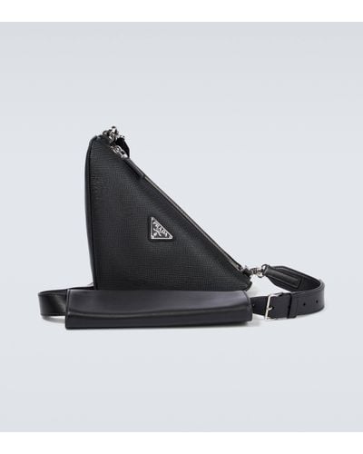 Prada Triangle Saffiano Leather Shoulder Bag - Black