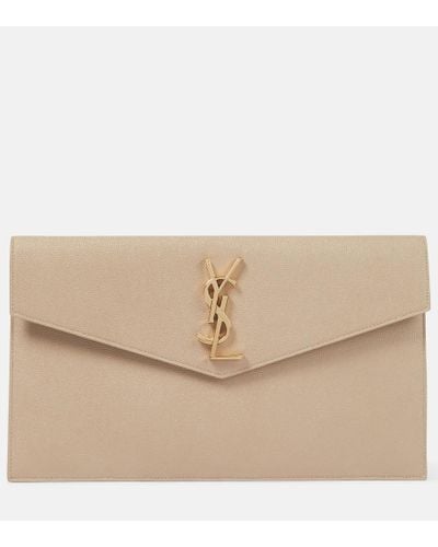 Saint Laurent Uptown Leather Envelope Pouch - Natural