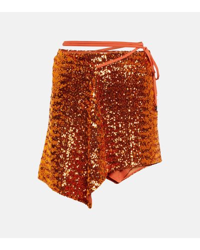 The Attico Mini-jupe portefeuille en coton a sequins - Orange