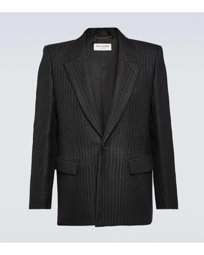 Saint Laurent Blazer in lino, lana e seta a righe - Nero