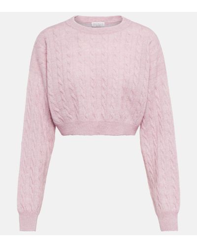 Brunello Cucinelli Cropped-Pullover aus Baumwolle und Alpakawolle - Pink