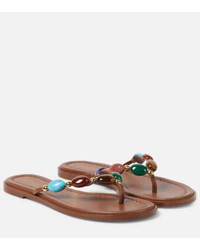 Gianvito Rossi Shanti Embellished Leather Thong Sandals - Brown