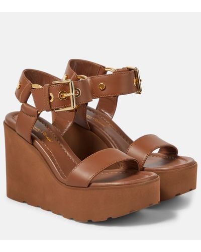 Gianvito Rossi Leather Platform Wedge Sandals - Brown