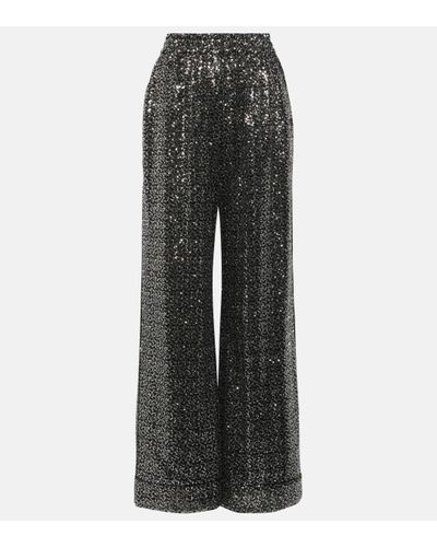 Dolce & Gabbana Sequined High-rise Wide-leg Trousers - Grey