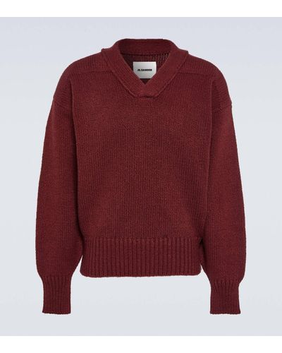 Jil Sander Pull en coton et laine melanges - Rouge