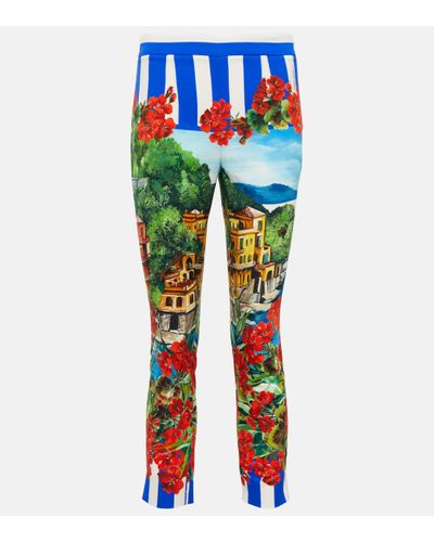 Dolce & Gabbana Portofino Printed Silk-blend Trousers - Blue