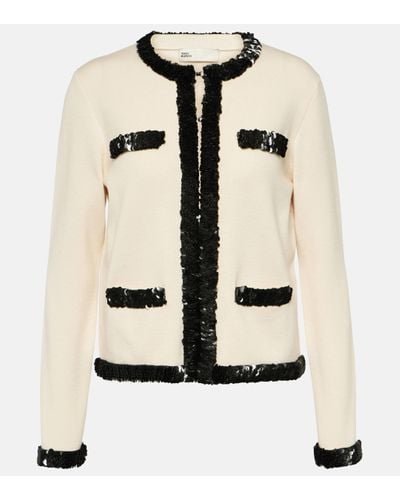Tory Burch Kendra Sequined Wool-blend Jacket - Natural