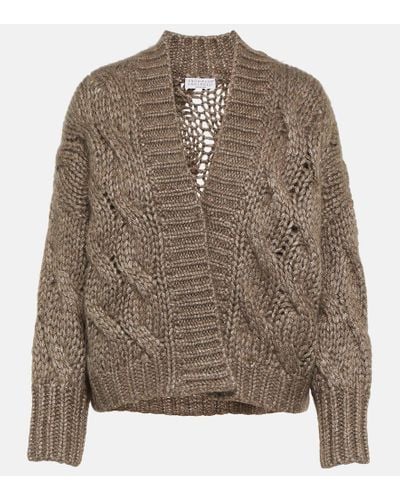 Brunello Cucinelli Cable-knit Mohair-blend Cardigan - Brown