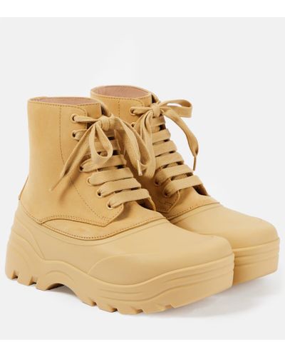 Loewe Field Leather Ankle Boots - Natural