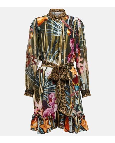 Camilla Floral Embellished Silk Shirt Dress - Multicolor