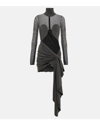 Alaïa Mesh And Wool Draped Minidress - Black