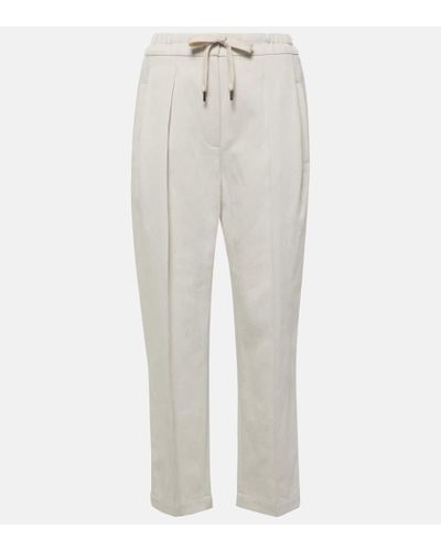Brunello Cucinelli Pantaloni regular in gabardine di cotone - Bianco