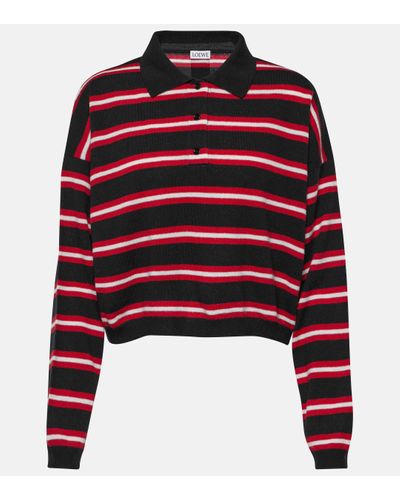 Loewe Cropped Appliquéd Striped Wool Polo Shirt - Red