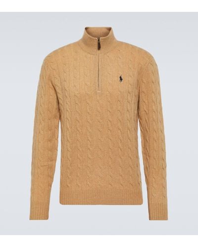Polo Ralph Lauren Cable-knit Wool And Cashmere Half-zip Jumper - Natural
