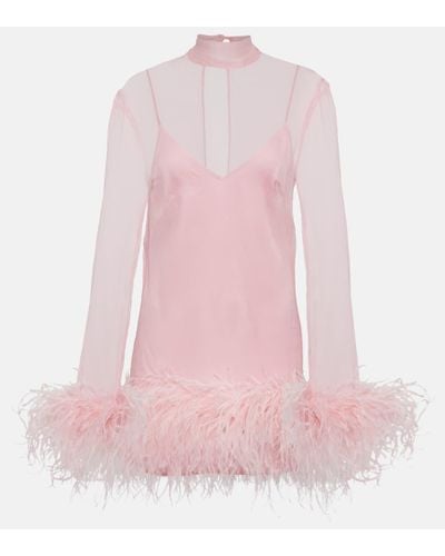 ‎Taller Marmo Ubud Asymmetrische Robe Aus Crêpe Mit Federn - Pink