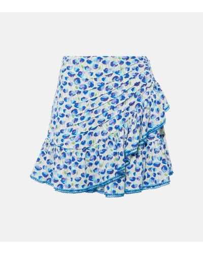 Poupette Mabelle Printed Shirred Miniskirt - Blue