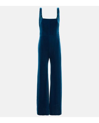 Galvan London Vesper Velvet Jumpsuit - Blue