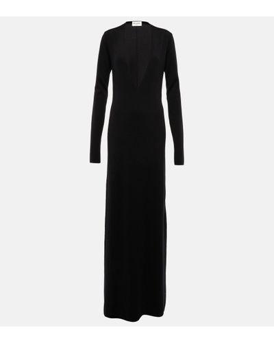 Saint Laurent V-neck Wool Gown - Black