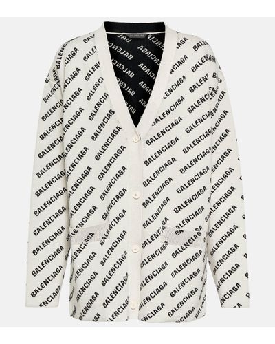 Balenciaga Cardigan en coton melange a logo - Blanc