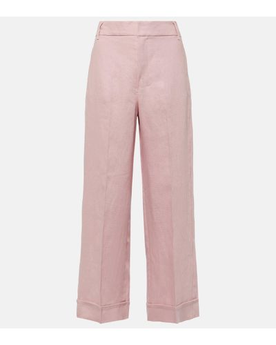 Max Mara Salix Linen Straight Trousers - Pink