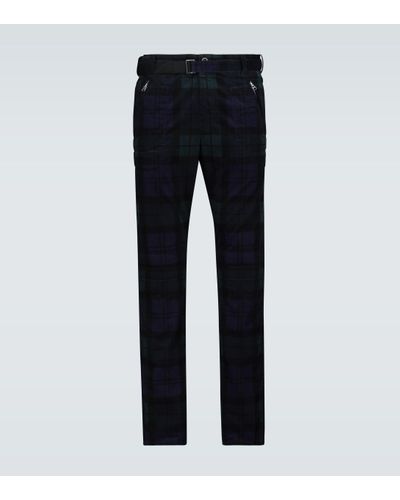Sacai Checked Corduroy Slim-fit Trousers - Blue