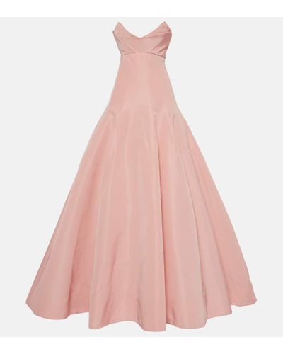 Monique Lhuillier Strapless Silk Gown - Pink