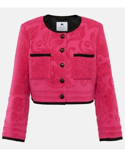 Marine Serre Jacquard Cropped Cotton Jacket - Pink