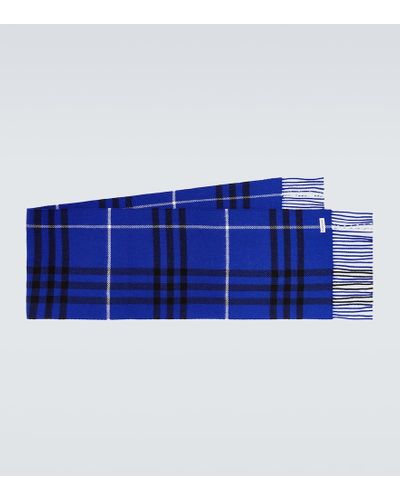 Burberry Check Wool And Cashmere Scarf - Blue