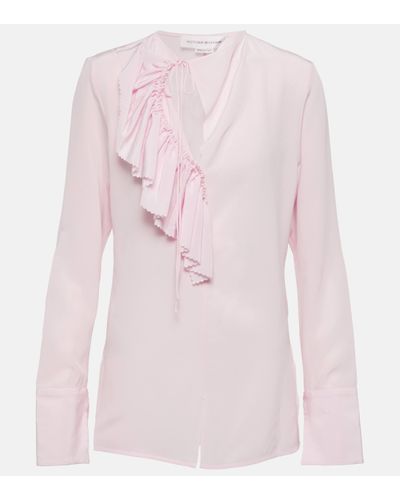 Victoria Beckham Ruffled Crepe De Chine Silk Top - Pink