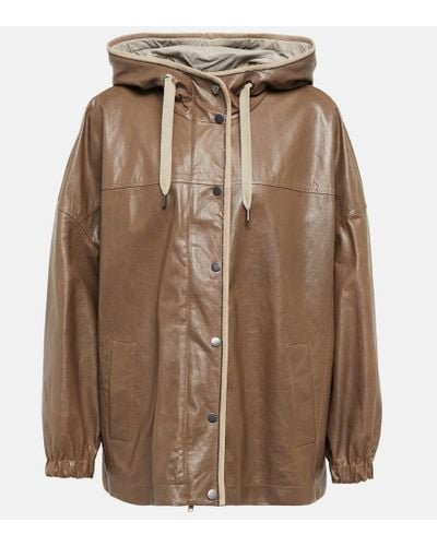 Brunello Cucinelli Oversized Leather Jacket - Brown