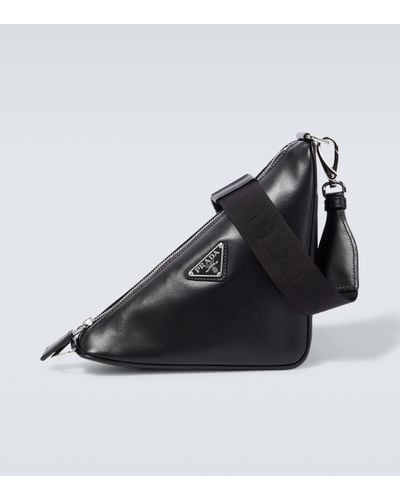 Prada Triangle Leather Shoulder Bag - Black