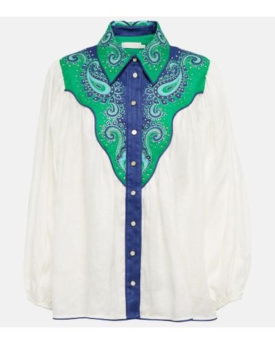 Zimmermann Camicia in lino con stampa - Verde
