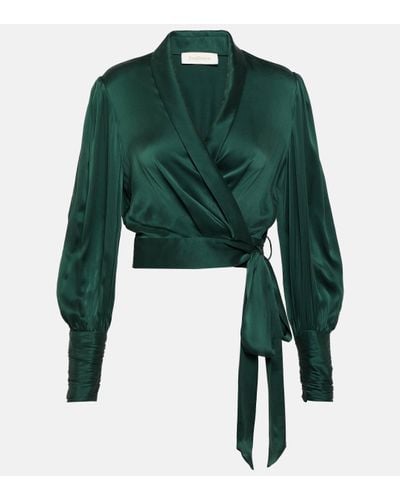 Zimmermann Wrap Silk Satin Crop Top - Green