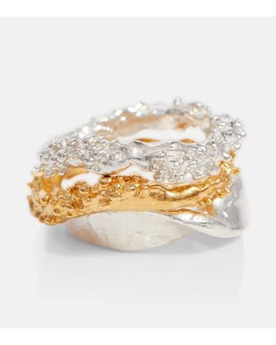 Alighieri Set di 3 anelli The Infernal Rocks in argento sterling e bronzo bagnato in oro 24kt - Bianco