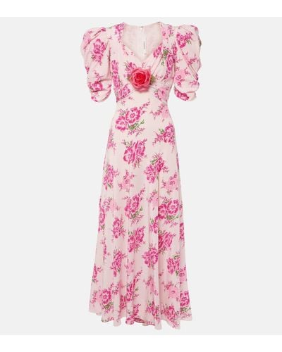 Rodarte Vestido de fiesta de seda con aplique floral - Rosa