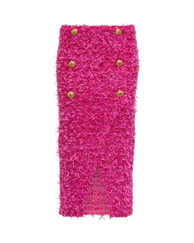 Balmain X Barbie® falda midi de tweed metalizada - Rosa