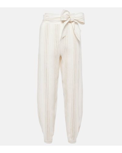 Loro Piana Gustel Striped Linen Tapered Trousers - White
