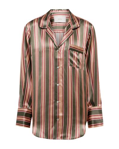 Asceno Paris Striped Silk Pajama Shirt - Brown
