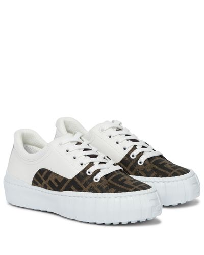 Fendi Force Leather And Canvas Sneakers in White - Lyst