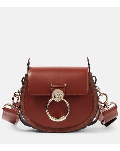 Chloé Tess Small Suede-trimmed Leather Shoulder Bag - Brown