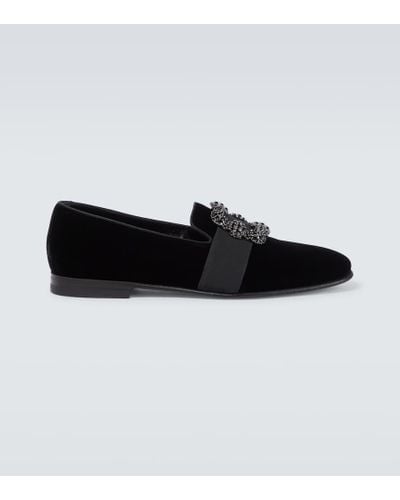 Manolo Blahnik Carlton Embellished Velvet Loafers - Black