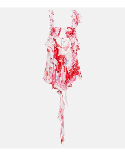 The Attico Glory Floral Georgette Minidress - Red
