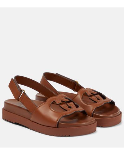 Gucci Interlocking G Leather Sandals - Brown